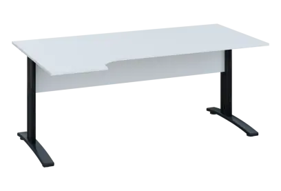 ERK 28 - 184 stůl kancelářský, rohový, levý, kovová podnož černá, deska 25 mm, široký 1800 mm, bílá